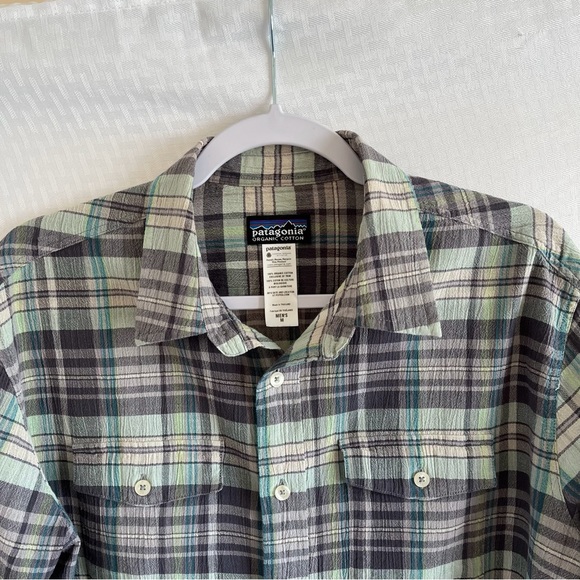 Patagonia Organic Cotton Plaid Button Up Shirt Green/Charcoal Size Med - Picture 6 of 9